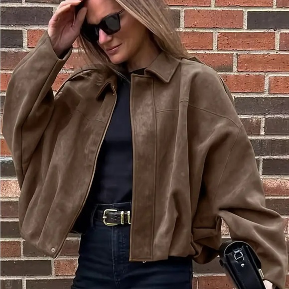 TEMU WOMENS VINTAGE BOMBER JACKET, SIZE SMALL, BROWN - Picture 3 of 14